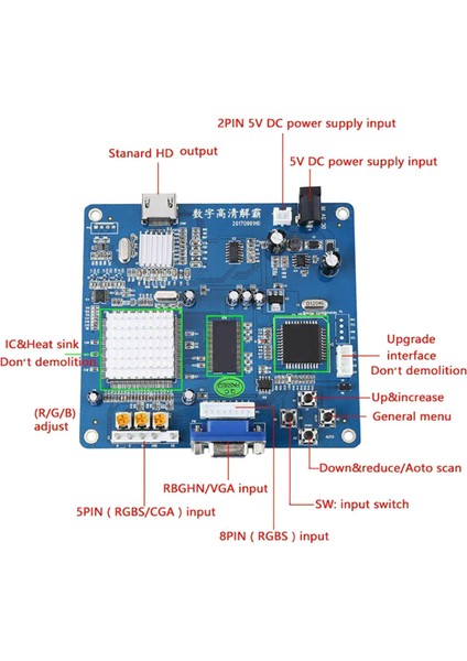 Hd Video Çıktı Dönüştürücü Kartı Vga/rgb/cga/ega/yuv, Arcade Mavi Oyun Makinesi Video Dönüştürücü Için HDMI Uyumlu (Yurt Dışından) fiyatları