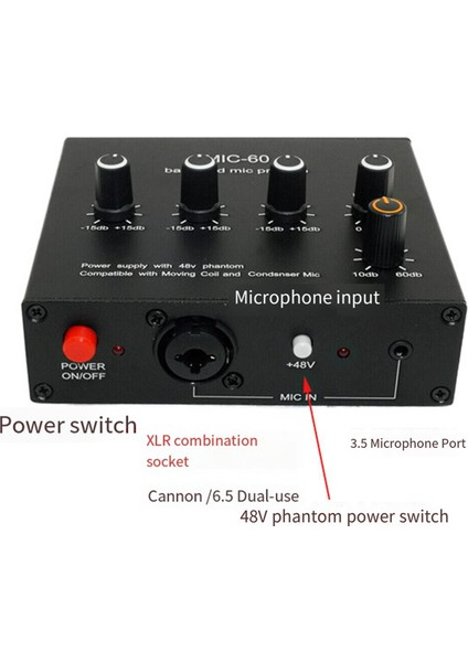3,5 mm Kablolu 48V Phantom Power ile Dengeli Dinamik Mikrofon Amplifikatör Müzik Amplifikatörü Mıc-60 (Yurt Dışından) indirimleri