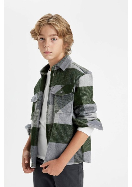 Erkek Çocuk Oversize Geniş Kalıp Kareli Polo Yaka Flanel Uzun Kollu Gömlek C9732A824WN