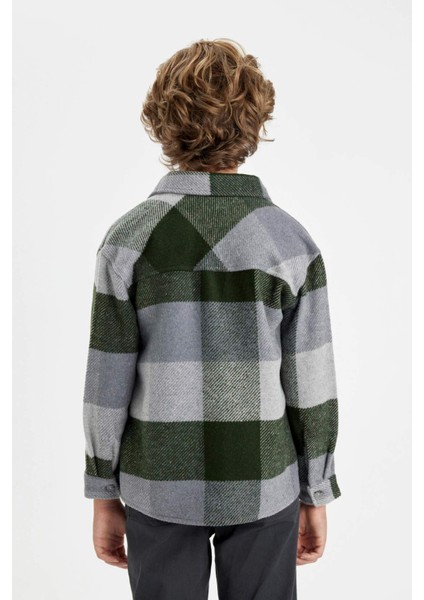 Erkek Çocuk Oversize Geniş Kalıp Kareli Polo Yaka Flanel Uzun Kollu Gömlek C9732A824WN