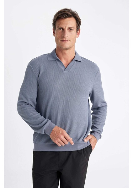 Mavi Regular Fit Polo Yaka Jakarlı Triko Sweatshirt A9785AX24AU