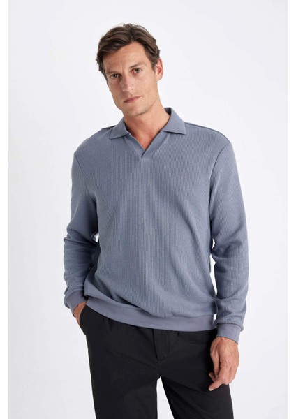 Mavi Regular Fit Polo Yaka Jakarlı Triko Sweatshirt A9785AX24AU
