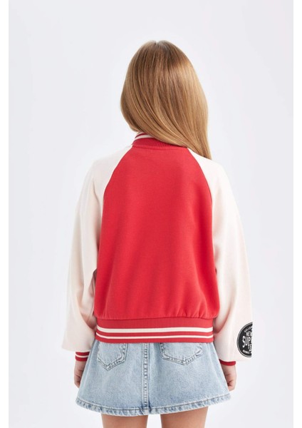 Kız Çocuk Nakışlı Kolej Yaka Çıtçıt Kapamalı Çift Cepli Mevsimlik İçi Yumuşak Tüylü Bomber Ceket D1938A824AU