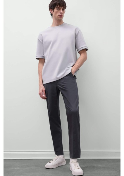 Oversize Geniş Kalıp Bisiklet Yaka Basic Düz Kısa Kollu Ağır Kumaş Tişört B6494AX24AU