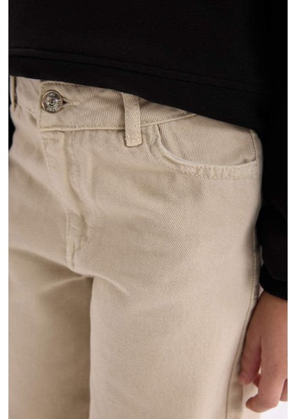 Kız Çocuk Wide Leg Geniş Bol Paça Pamuklu Cepli Bej Pantolon C8777A824AU