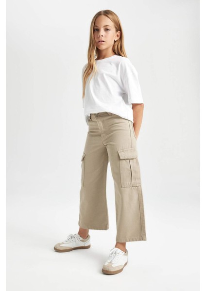 Kız Çocuk Wide Leg Kargo Cepli Geniş Bol Paça Pamuklu Pantolon C8778A824AU