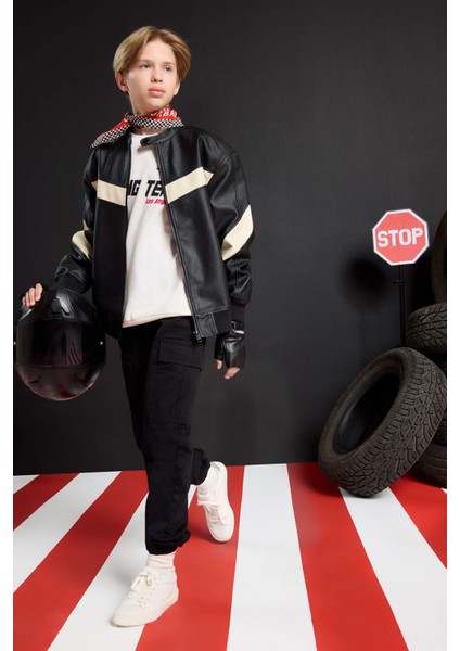 Erkek Çocuk Kargo Cepli Beli Bağcıklı Lastikli Paça Cepli Siyah Jogger Gabardin Pantolon A9393A824AU