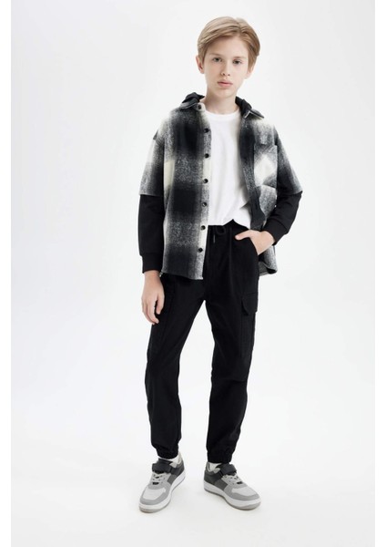 Erkek Çocuk Kargo Cepli Beli Bağcıklı Lastikli Paça Cepli Siyah Jogger Gabardin Pantolon A9393A824AU