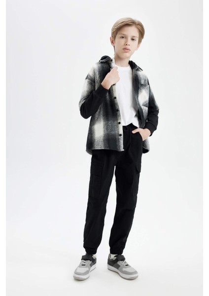 Erkek Çocuk Kargo Cepli Beli Bağcıklı Lastikli Paça Cepli Siyah Jogger Gabardin Pantolon A9393A824AU