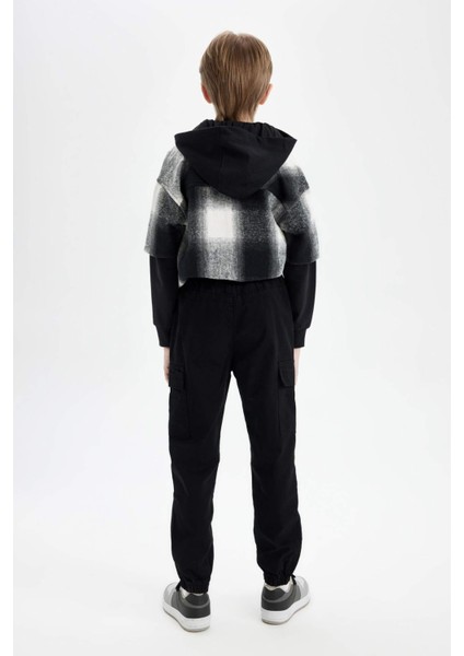 Erkek Çocuk Kargo Cepli Beli Bağcıklı Lastikli Paça Cepli Siyah Jogger Gabardin Pantolon A9393A824AU