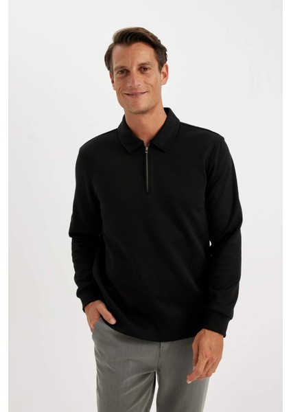 Regular Fit Polo Yaka Yarım Fermuarlı Basic Düz Sweatshirt D2279AX24AU