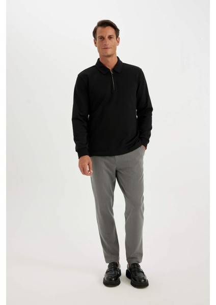 Regular Fit Polo Yaka Yarım Fermuarlı Basic Düz Sweatshirt D2279AX24AU
