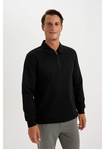 Regular Fit Polo Yaka Yarım Fermuarlı Basic Düz Sweatshirt D2279AX24AU