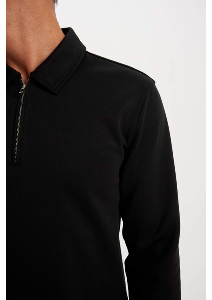 Regular Fit Polo Yaka Yarım Fermuarlı Basic Düz Sweatshirt D2279AX24AU