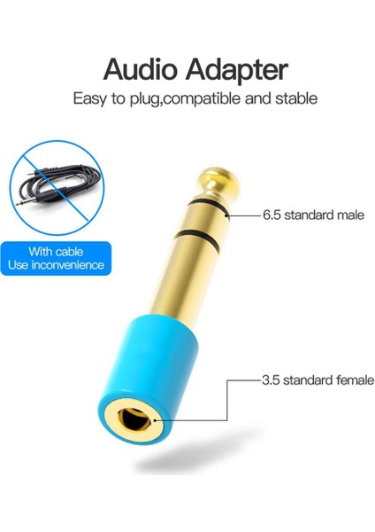 6.5mm 6.35MM 1/4inch Erkek - 3.5mm 1/8 Inç Dişi Jak Stereo Kulaklık Aux Kablo Ses Adaptör Fişi Gitar Fiş Amplifikatörü Jack Karışımı Kulaklıklar Hoparlör Ahize Mikrofon (Mavi) (Yurt Dışından) fırsatları