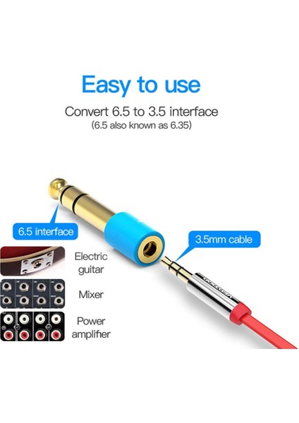 6.5mm 6.35MM 1/4inch Erkek - 3.5mm 1/8 Inç Dişi Jak Stereo Kulaklık Aux Kablo Ses Adaptör Fişi Gitar Fiş Amplifikatörü Jack Karışımı Kulaklıklar Hoparlör Ahize Mikrofon (Mavi) (Yurt Dışından) indirimleri