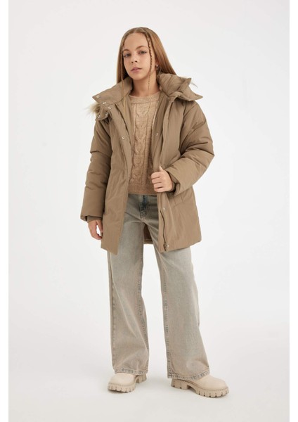 Kız Çocuk Çıkarılabilir Suni Kürk Yaka Kapüşonlu Parka C8515A824AU