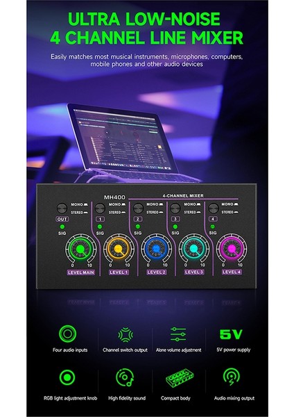 GAX-MH400 Ultra Düşük Gürültü Mini 4 Kanallı Mikser Mini Stereo Mikser Mikser Çıkış Cihazı Mikrofon Gitar Mikseri Eu-Plug (Yurt Dışından) modelleri