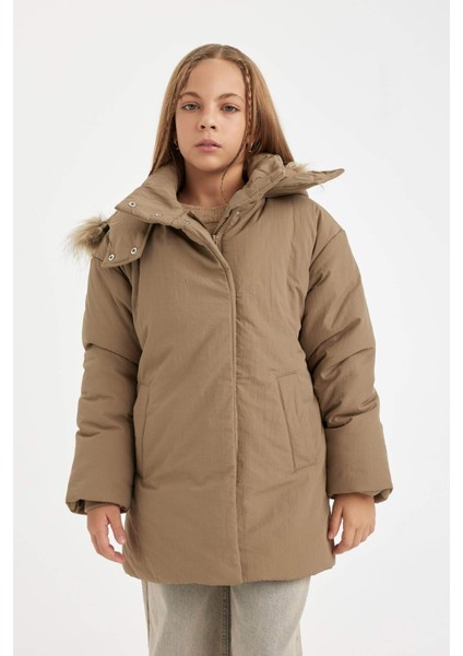 Kız Çocuk Çıkarılabilir Suni Kürk Yaka Kapüşonlu Parka C8515A824AU