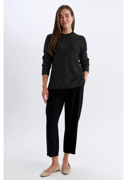 Regular Fit Bisiklet Yaka Simli Kumaş Triko Kazak D0405AX24WN
