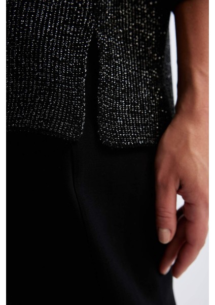 Regular Fit Bisiklet Yaka Simli Kumaş Triko Kazak D0405AX24WN