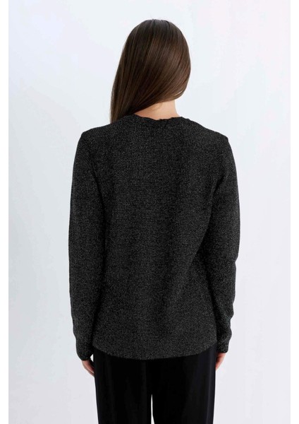 Regular Fit Bisiklet Yaka Simli Kumaş Triko Kazak D0405AX24WN