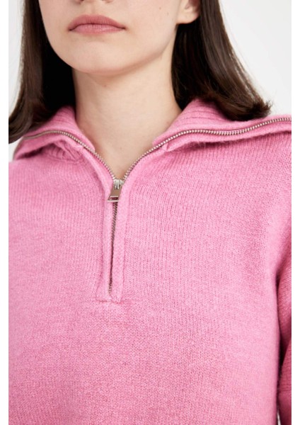 Oversize Geniş Kalıp Yarım Fermuarlı Dik Yaka Triko Kazak A8180AX24WN