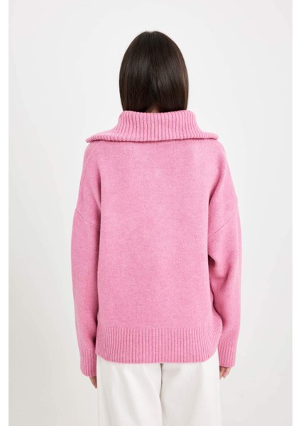 Oversize Geniş Kalıp Yarım Fermuarlı Dik Yaka Triko Kazak A8180AX24WN