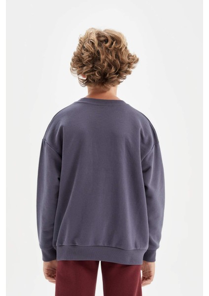 Erkek Çocuk Oversize Geniş Kalıp Bisiklet Yaka Yazı Baskılı Okul Sweatshirt D0983A824AU