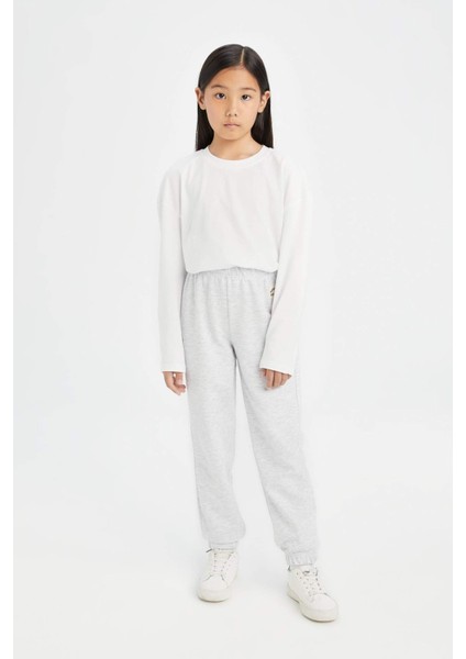 Kız Çocuk Beli Paçası Lastikli Baskılı Jogger Eşofman Altı