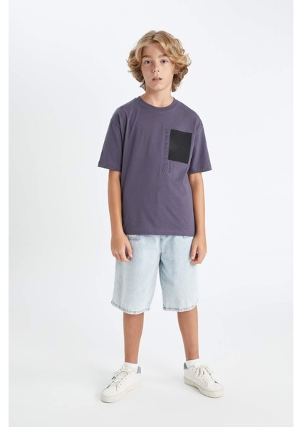 Erkek Çocuk Oversize Geniş Kalıp Bisiklet Yaka Baskılı Kısa Kollu Tişört