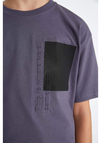 Erkek Çocuk Oversize Geniş Kalıp Bisiklet Yaka Baskılı Kısa Kollu Tişört