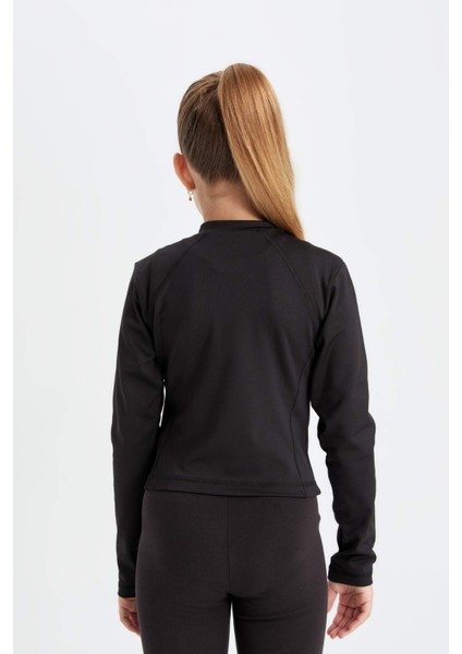 Kız Çocuk Basic Düz Fermuarlı Cepli Dik Yaka Siyah Hırka D2758A824AU