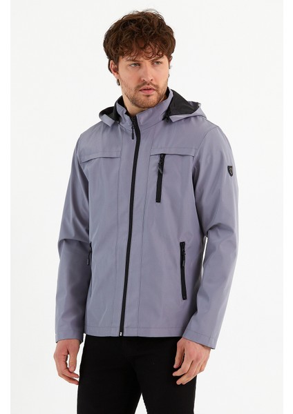 Yeni Sezon Erkek Gri Kapüşonlu İç Cepli Su Ve Rüzgar Geçirmez Mevsimlik&Yazlık Mont