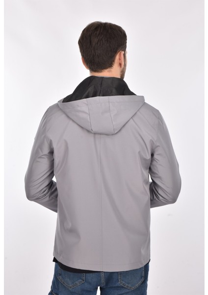 Yeni Sezon Erkek Gri Kapüşonlu İç Cepli Su Ve Rüzgar Geçirmez Mevsimlik&Yazlık Mont