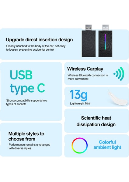 2&#39;den 1 Kablosuz Carplay Adaptörü Android Auto Aı Kutusu Kablosuz Carpay Için Kablosuz Carpay&#39;a Kablolu Carplay Kutusu (Yurt Dışından) modelleri