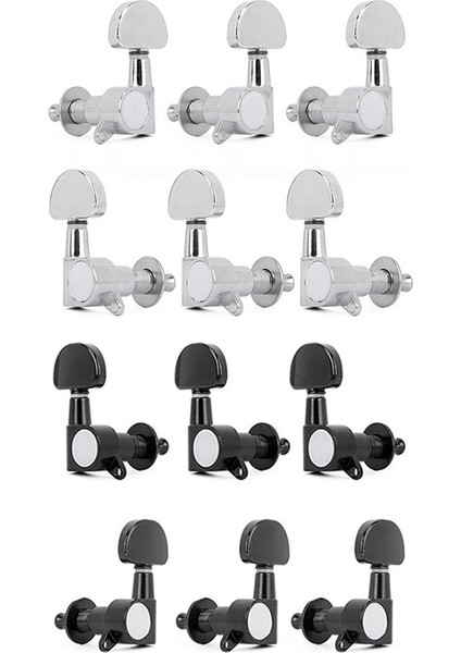 12PCS/2SET Elektro Gitar Makinesi Kafaları Metal Tunerler Mini Oval Tuner St Tl Tele Ayar Mandalları Siyah Gümüş (Yurt Dışından)