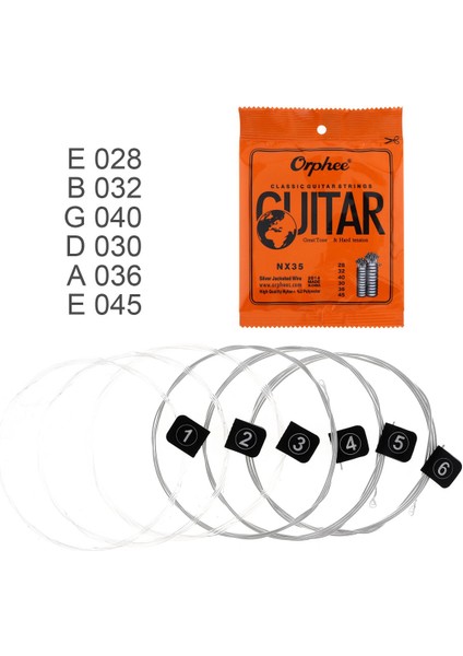Orphee 6pcs/set Gitar Dizeleri Geleneksel Klasik Guar String Serisi E/b/g/d/a/e Yüksek Kaliteli Naylon Tel Kullanın Orta Nx-35 (Yurt Dışından) fiyatları