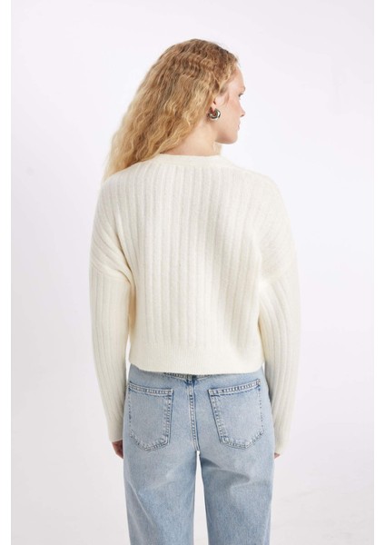 Regular Fit V Yaka Basic Düz Düğmeli Triko Hırka R1389AZ24WN