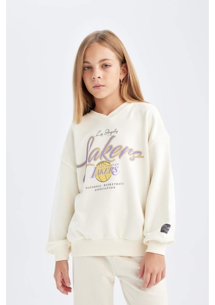 Kız Çocuk NBA Los Angeles Lakers Oversize Geniş Kalıp Bisiklet Yaka Sweatshirt C9506A824AU