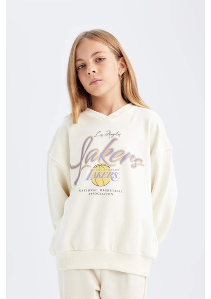 Kız Çocuk NBA Los Angeles Lakers Oversize Geniş Kalıp Bisiklet Yaka Sweatshirt C9506A824AU