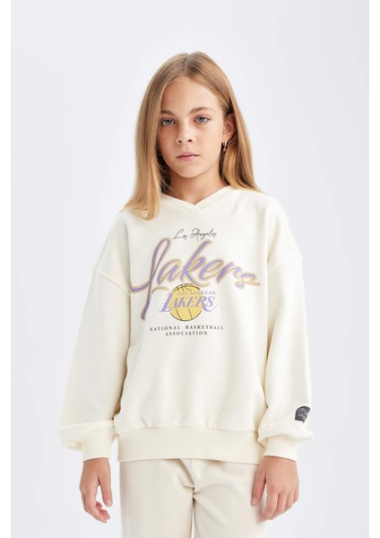 Kız Çocuk NBA Los Angeles Lakers Oversize Geniş Kalıp Bisiklet Yaka Sweatshirt C9506A824AU