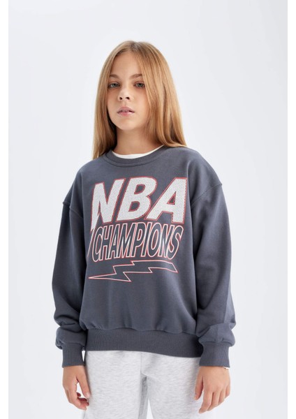 Kız Çocuk NBA Wordmark Oversize Geniş Kalıp Bisiklet Yaka Sweatshirt C9508A824AU