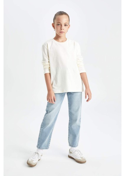 Kız Çocuk Mom Fit Yırtık Detaylı Dar Paça Cepli Jean Pantolon C8532A824AU
