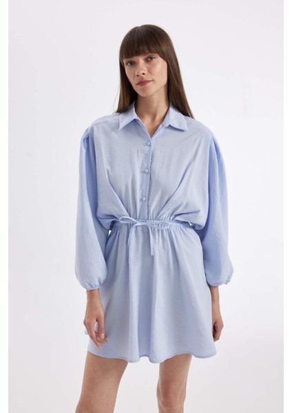 Gömlek Yaka Modal Uzun Kollu Mini Elbise D2890AX24SM