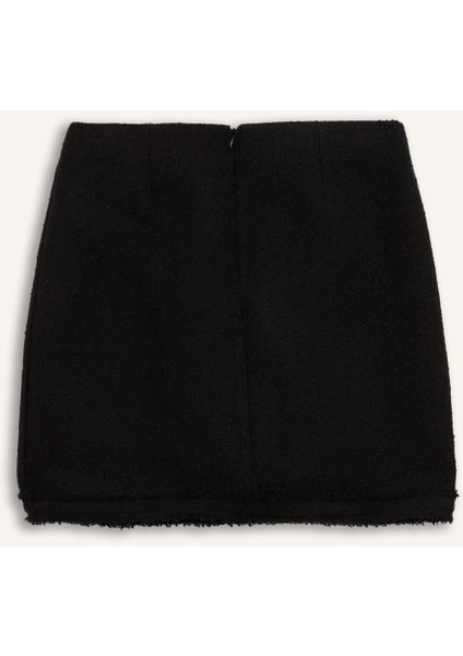 A Kesim Yüksek Bel Basic Düz Tweed Mini Siyah Etek D2870AX24AU