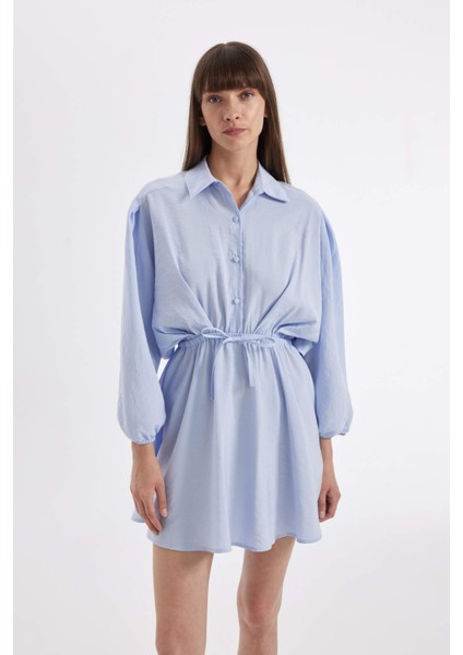 Gömlek Yaka Modal Uzun Kollu Mini Elbise D2890AX24SM