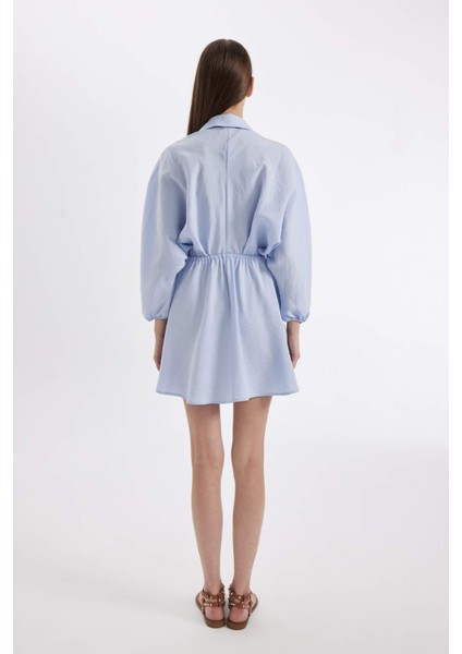 Gömlek Yaka Modal Uzun Kollu Mini Elbise D2890AX24SM