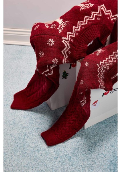 Kız Çocuk Bisiklet Yaka Yılbaşı Temalı Triko Kazak D2672A824WN