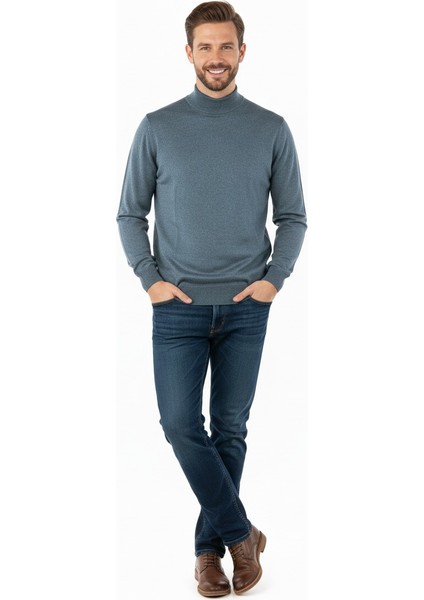 Erkek Kazak Balıkçı Yaka Yün Tarzı Dokuma Klasik Model Tam Kalıp